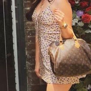 Zara Dress Satin Yellow floral with purple flowers